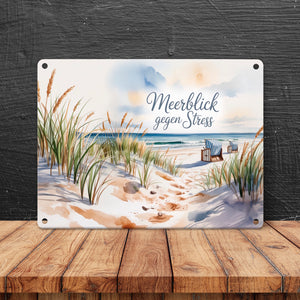 Ostsee Strandkorb Metallschild in 15x20 cm - Meerblick gegen Stress