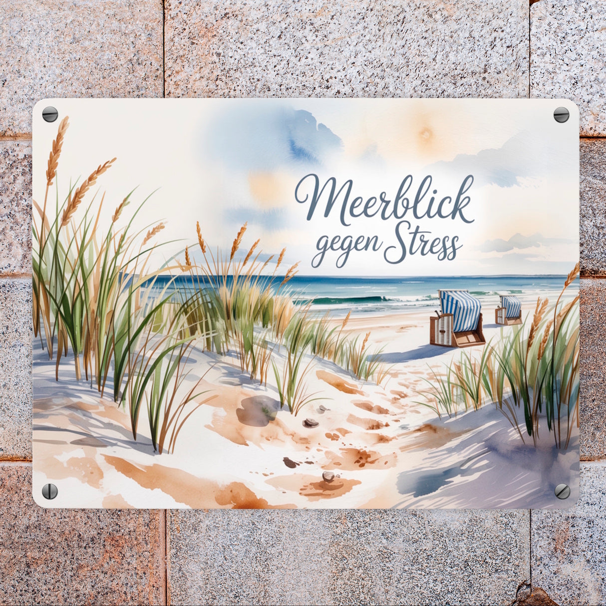Ostsee Strandkorb Metallschild in 15x20 cm - Meerblick gegen Stress
