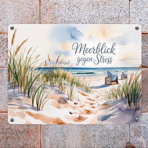 Ostsee Strandkorb Metallschild in 15x20 cm - Meerblick gegen Stress