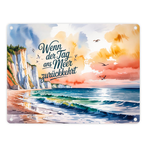 Ostsee Steilküste Rügen Metallschild in 15x20 cm - Tag ans Meer zurückkehrt