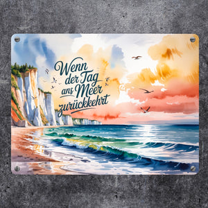 Ostsee Steilküste Rügen Metallschild in 15x20 cm - Tag ans Meer zurückkehrt