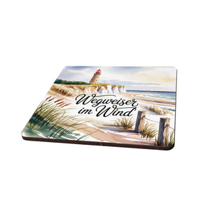 Ostsee Kap Arkona Leuchtturm 6er Set Untersetzer aus Holz - Wegweiser im Wind