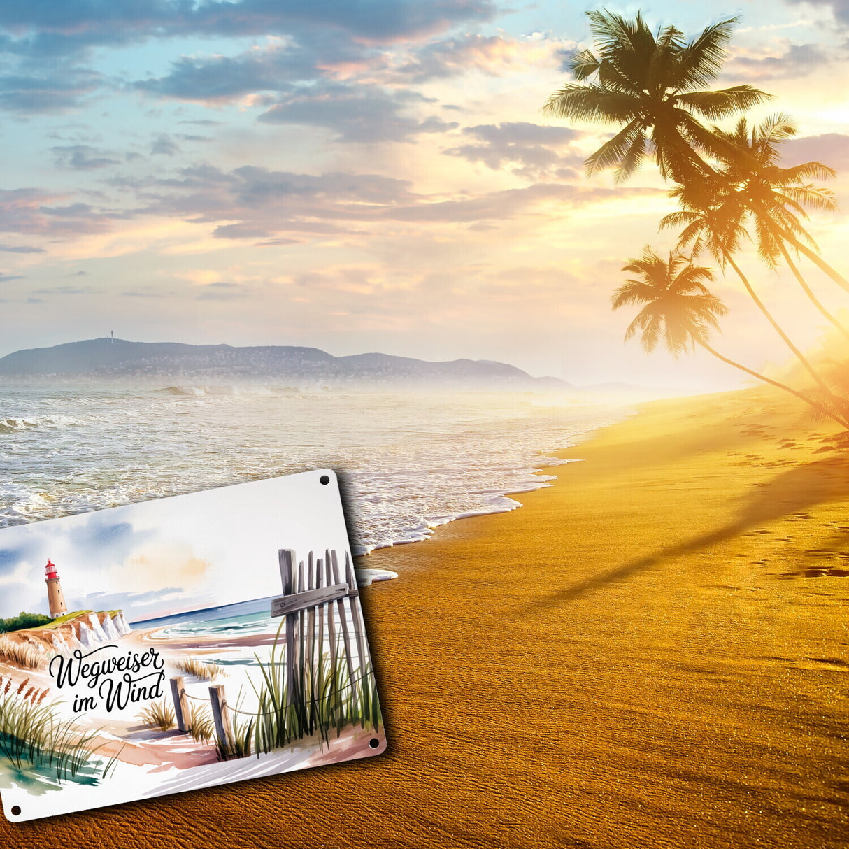 Ostsee Kap Arkona Leuchtturm Metallschild in 15x20 cm - Wegweiser im Wind