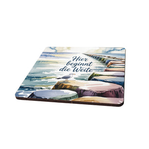 Ostsee Mole Wellenbrecher 6er Set Untersetzer aus Holz - Hier beginnt die Weite