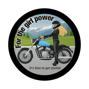 Bikerin Magnet rund mit Spruch: Time to unleash girl power.