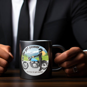 Bikerin Tasse in Schwarz mit Spruch: Time for girl power.