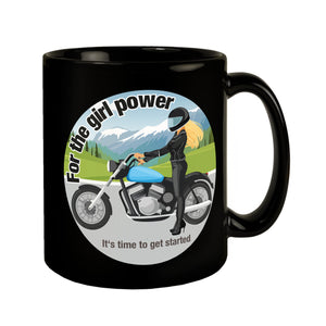 Bikerin Tasse in Schwarz mit Spruch: Time for girl power.