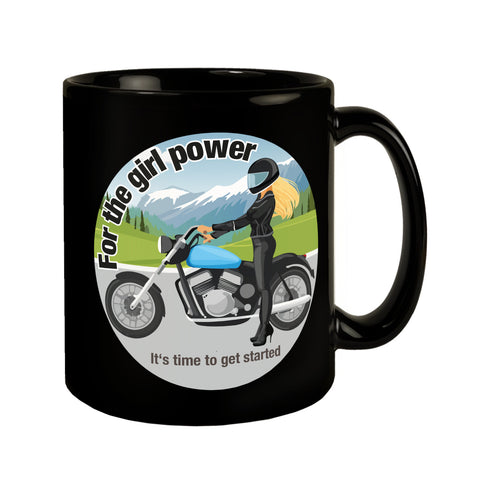 Bikerin Tasse in Schwarz mit Spruch: Time for girl power.