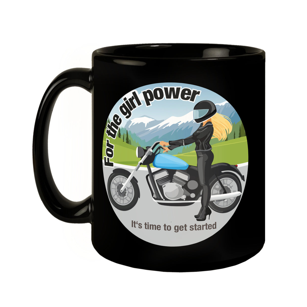 Bikerin Tasse in Schwarz mit Spruch: Time for girl power.