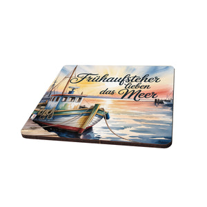 Ostsee Fischerboot 6er Set Untersetzer aus Holz - Frühaufsteher lieben das Meer