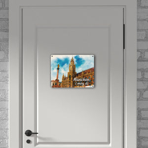 München Aquarellgemälde Metallschild in 15x20 cm i mog di
