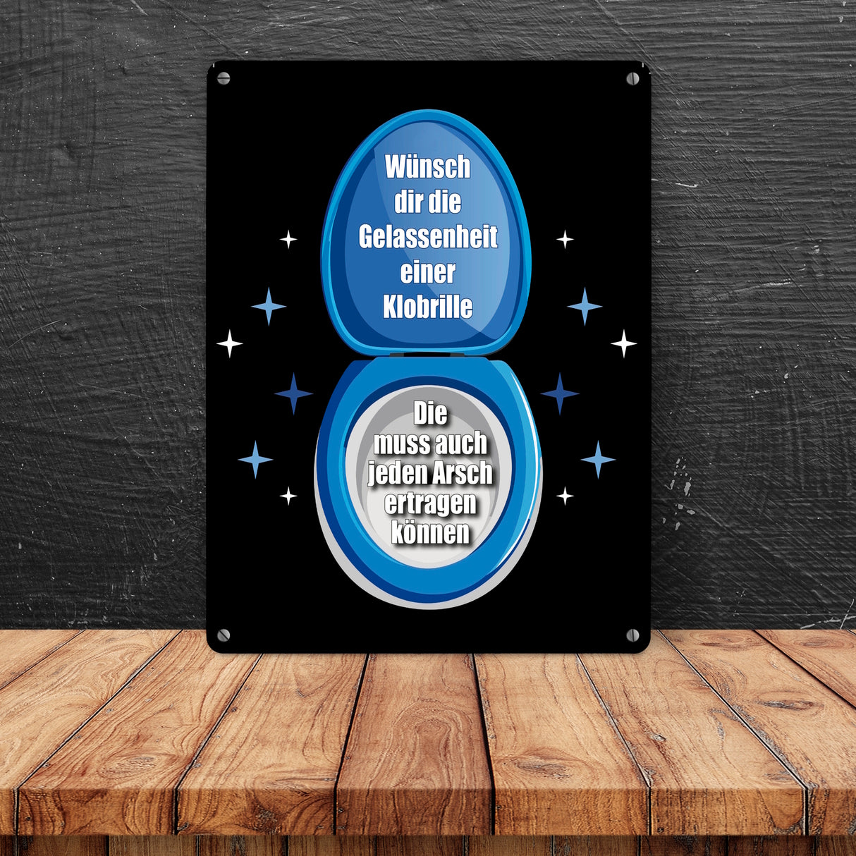 Klobrille Metallschild in 15x20 cm mit Spruch: Sei gelassen wie eine Klobrille