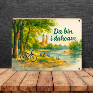 Münchner Frauenkirche Da bin i da hoam Metallschild in 15x20 cm