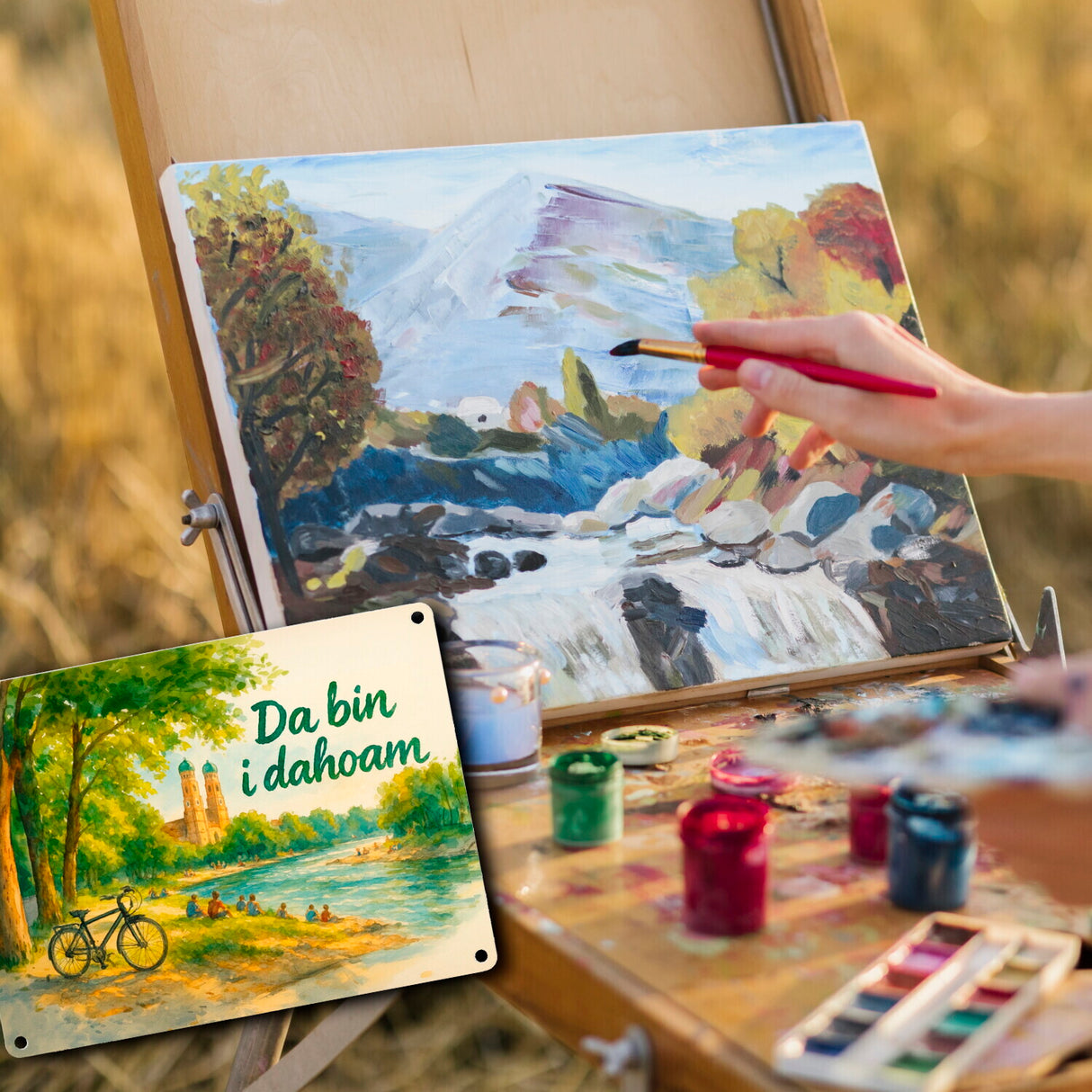 Münchner Frauenkirche Da bin i da hoam Metallschild in 15x20 cm