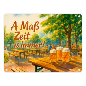 A Maß Zeit is immer! Biergarten Szene Metallschild in 15x20 cm