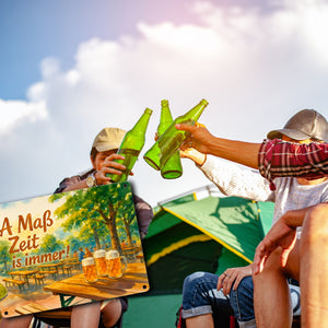 A Maß Zeit is immer! Biergarten Szene Metallschild in 15x20 cm