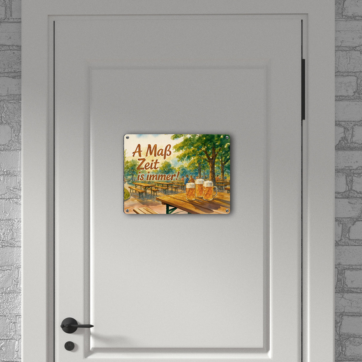 A Maß Zeit is immer! Biergarten Szene Metallschild in 15x20 cm