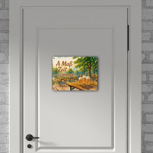 A Maß Zeit is immer! Biergarten Szene Metallschild in 15x20 cm