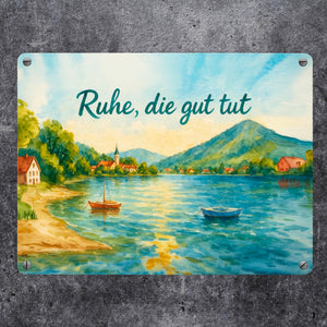 Ruhe, die gut tut Aquarell Tegernsee Metallschild in 15x20 cm