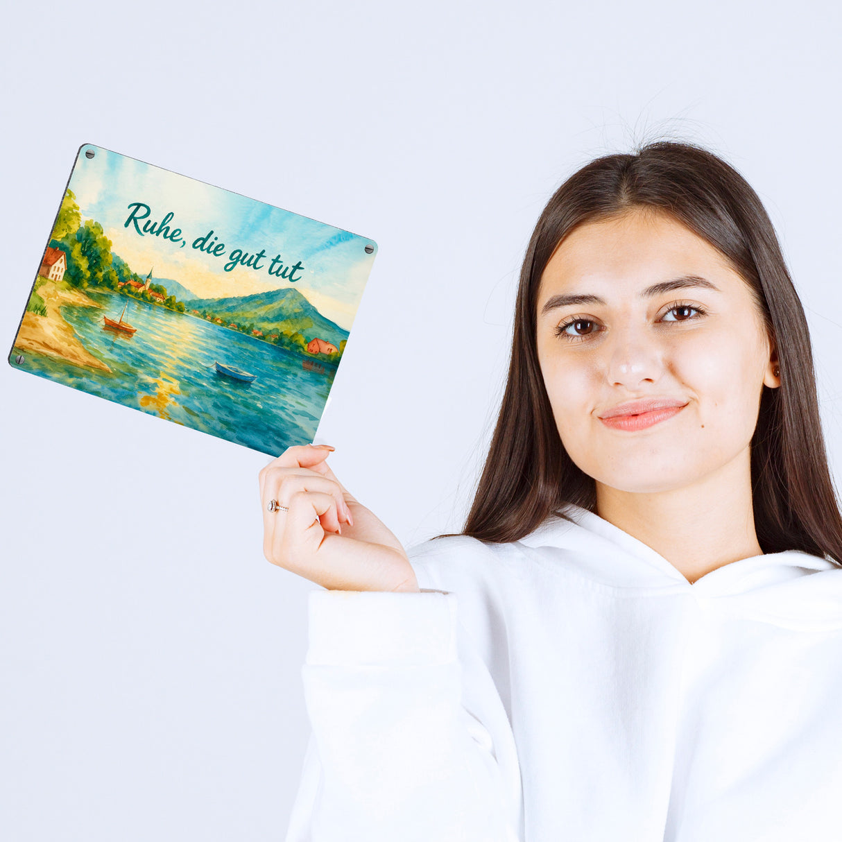 Ruhe, die gut tut Aquarell Tegernsee Metallschild in 15x20 cm