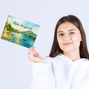 Ruhe, die gut tut Aquarell Tegernsee Metallschild in 15x20 cm