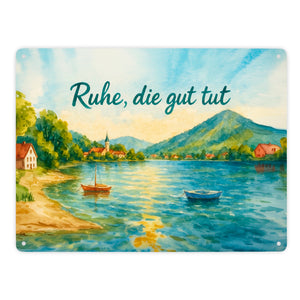 Ruhe, die gut tut Aquarell Tegernsee Metallschild in 15x20 cm