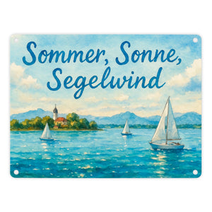 Chiemsee Sommer, Sonne, Segelwind Metallschild in 15x20 cm