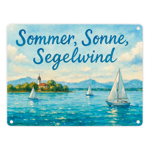 Chiemsee Sommer, Sonne, Segelwind Metallschild in 15x20 cm