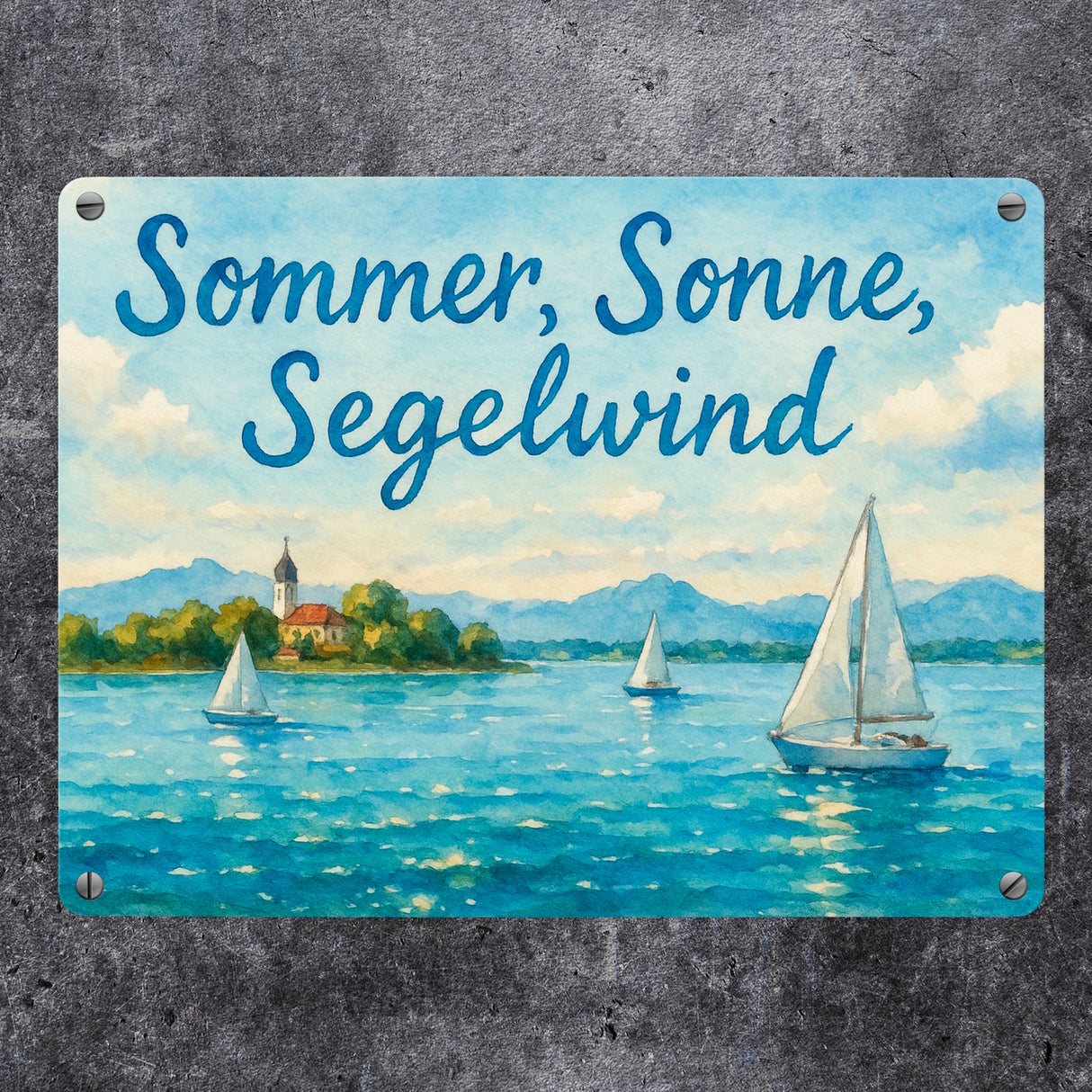 Chiemsee Sommer, Sonne, Segelwind Metallschild in 15x20 cm