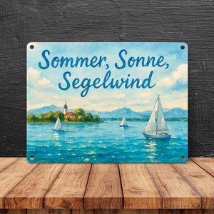 Chiemsee Sommer, Sonne, Segelwind Metallschild in 15x20 cm