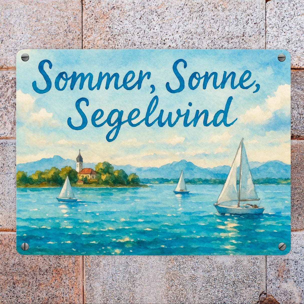 Chiemsee Sommer, Sonne, Segelwind Metallschild in 15x20 cm