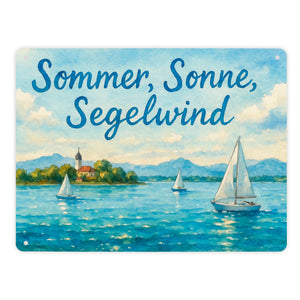 Chiemsee Sommer, Sonne, Segelwind Metallschild in 15x20 cm