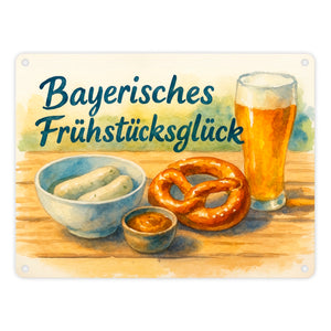 Bayerisches Frühstück Frühstücksglück Metallschild in 15x20 cm
