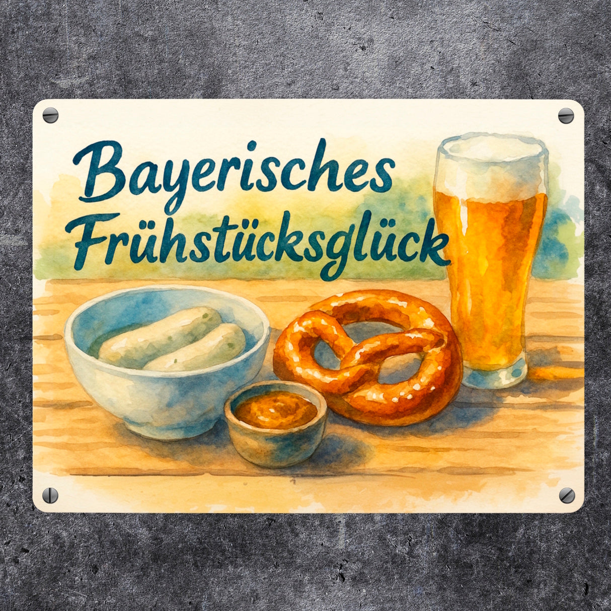 Bayerisches Frühstück Frühstücksglück Metallschild in 15x20 cm