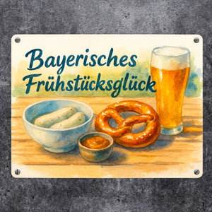 Bayerisches Frühstück Frühstücksglück Metallschild in 15x20 cm