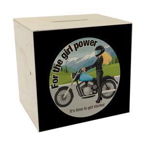Bikerin Spardose mit Spruch: Time to unleash girl power