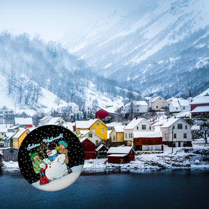 Schneemann Magnet rund mit Spruch: Frohe Weihnacht