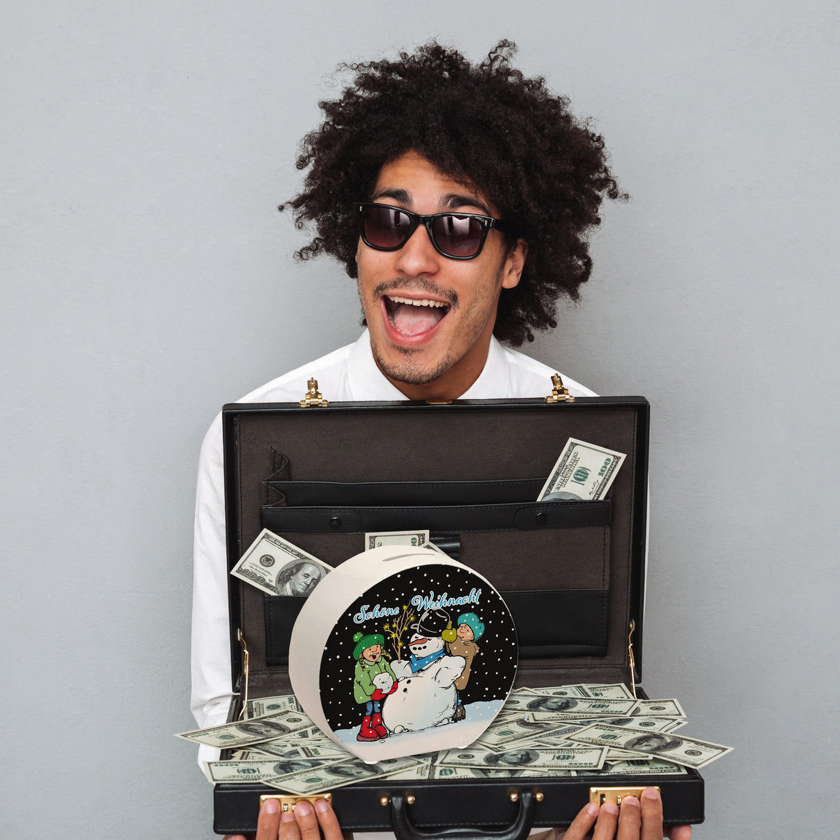 Schneemann Spardose mit Spruch: Frohe Weihnacht