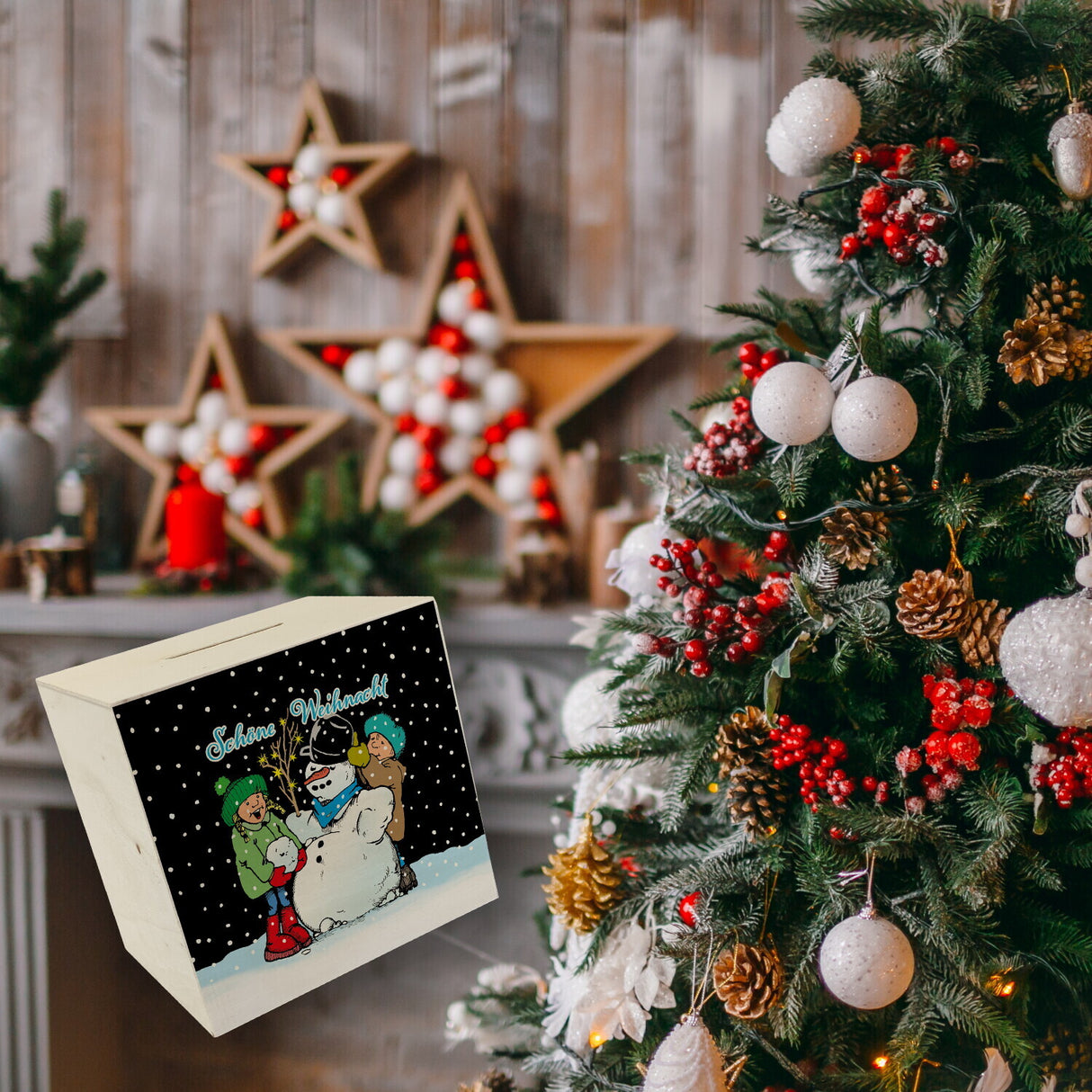 Schneemann Spardose mit Spruch: Frohe Weihnacht