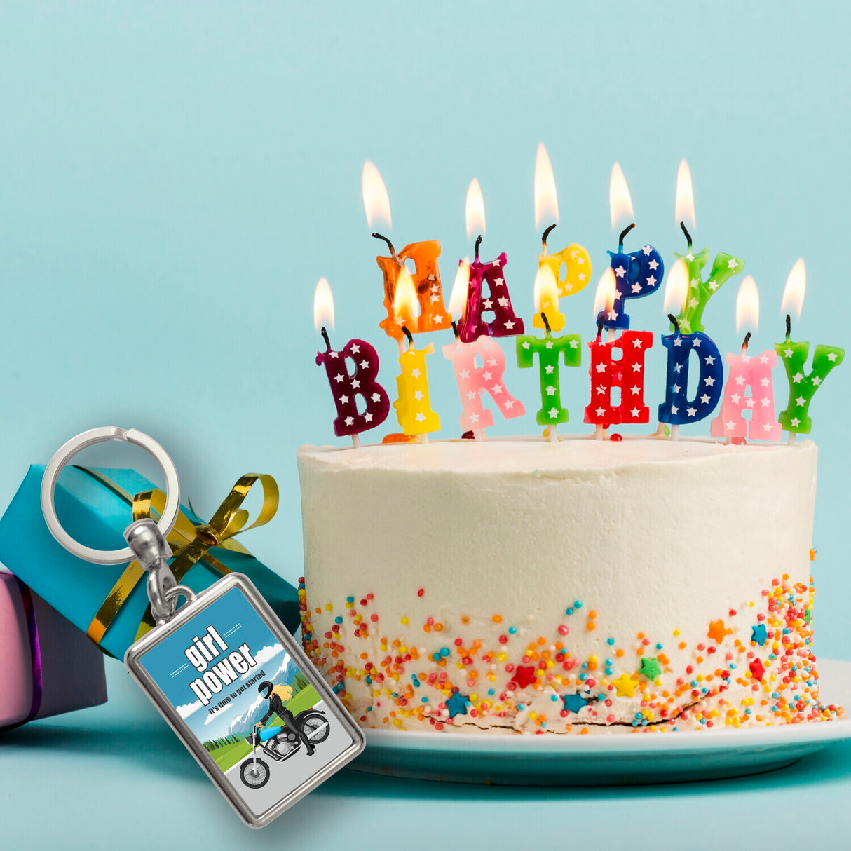 Bikerin Schlüsselanhänger mit Spruch: girl power. Its time to get started