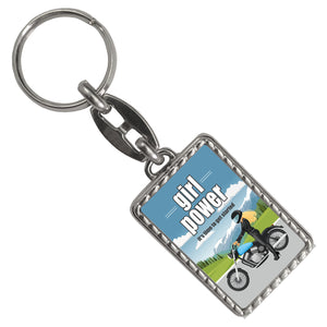 Bikerin Schlüsselanhänger mit Spruch: girl power. Its time to get started