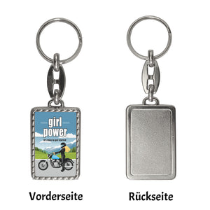 Bikerin Schlüsselanhänger mit Spruch: girl power. Its time to get started