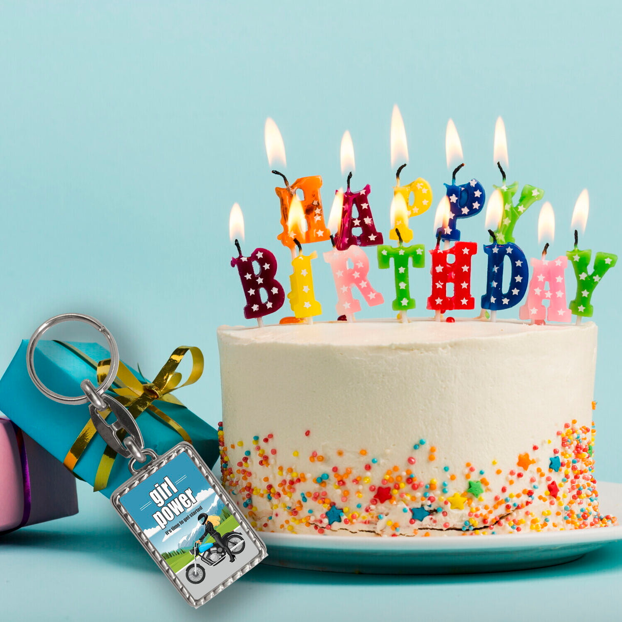 Bikerin Schlüsselanhänger mit Spruch: girl power. Its time to get started