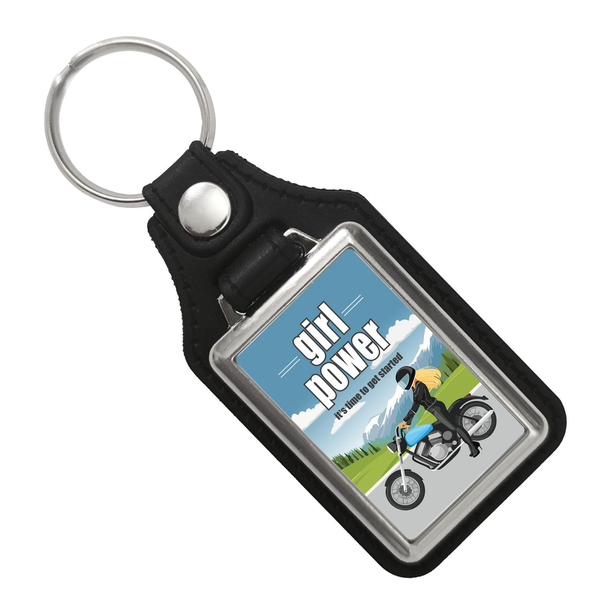 Bikerin Schlüsselanhänger mit Spruch: girl power. Its time to get started