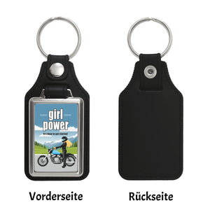 Bikerin Schlüsselanhänger mit Spruch: girl power. Its time to get started