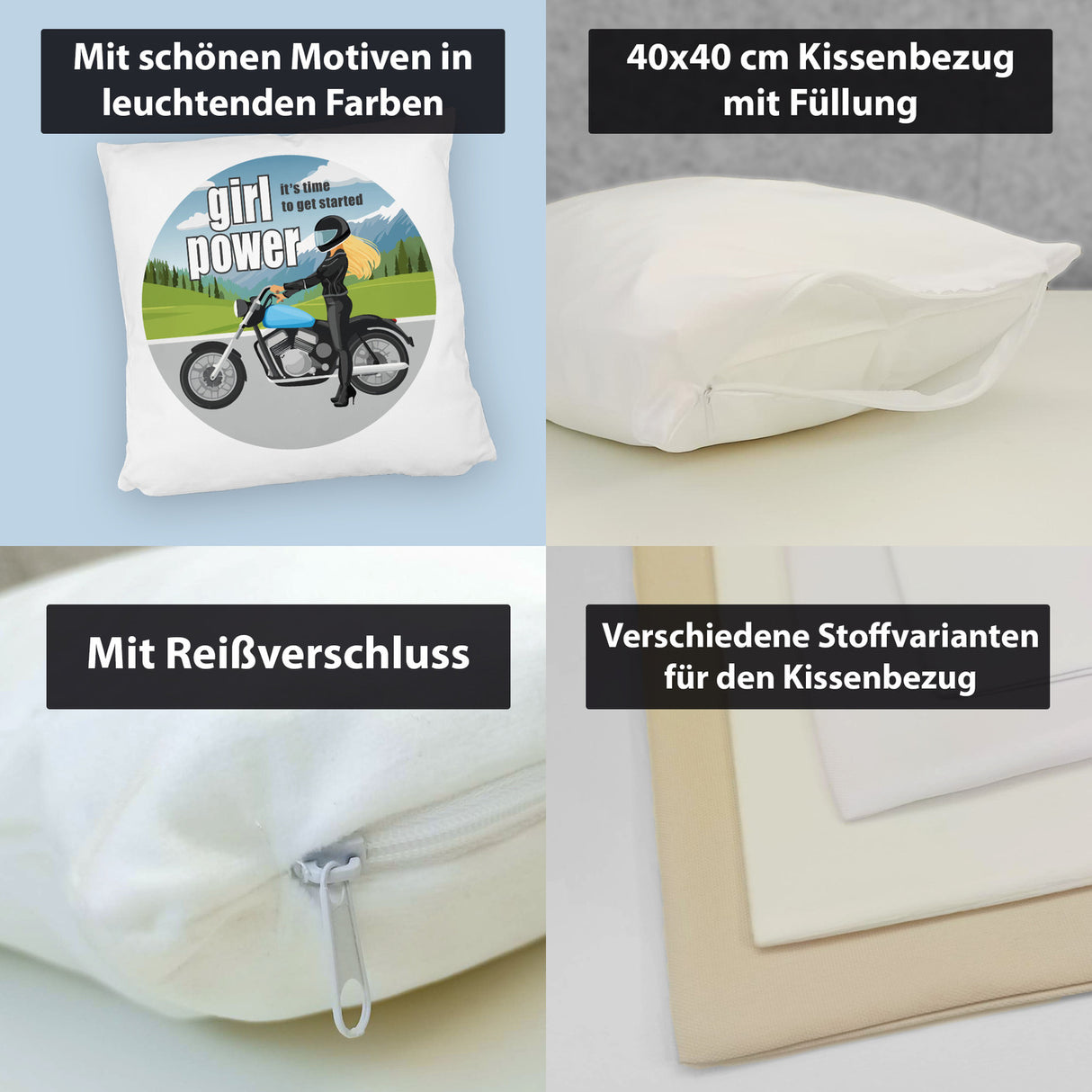 Bikerin Kissen mit Spruch: girl power. Its time to get started