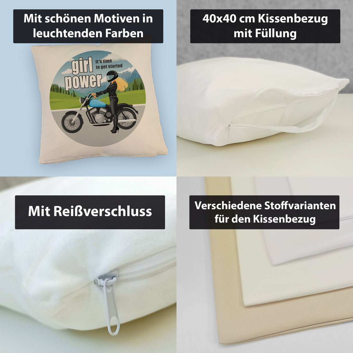 Bikerin Kissen mit Spruch: girl power. Its time to get started