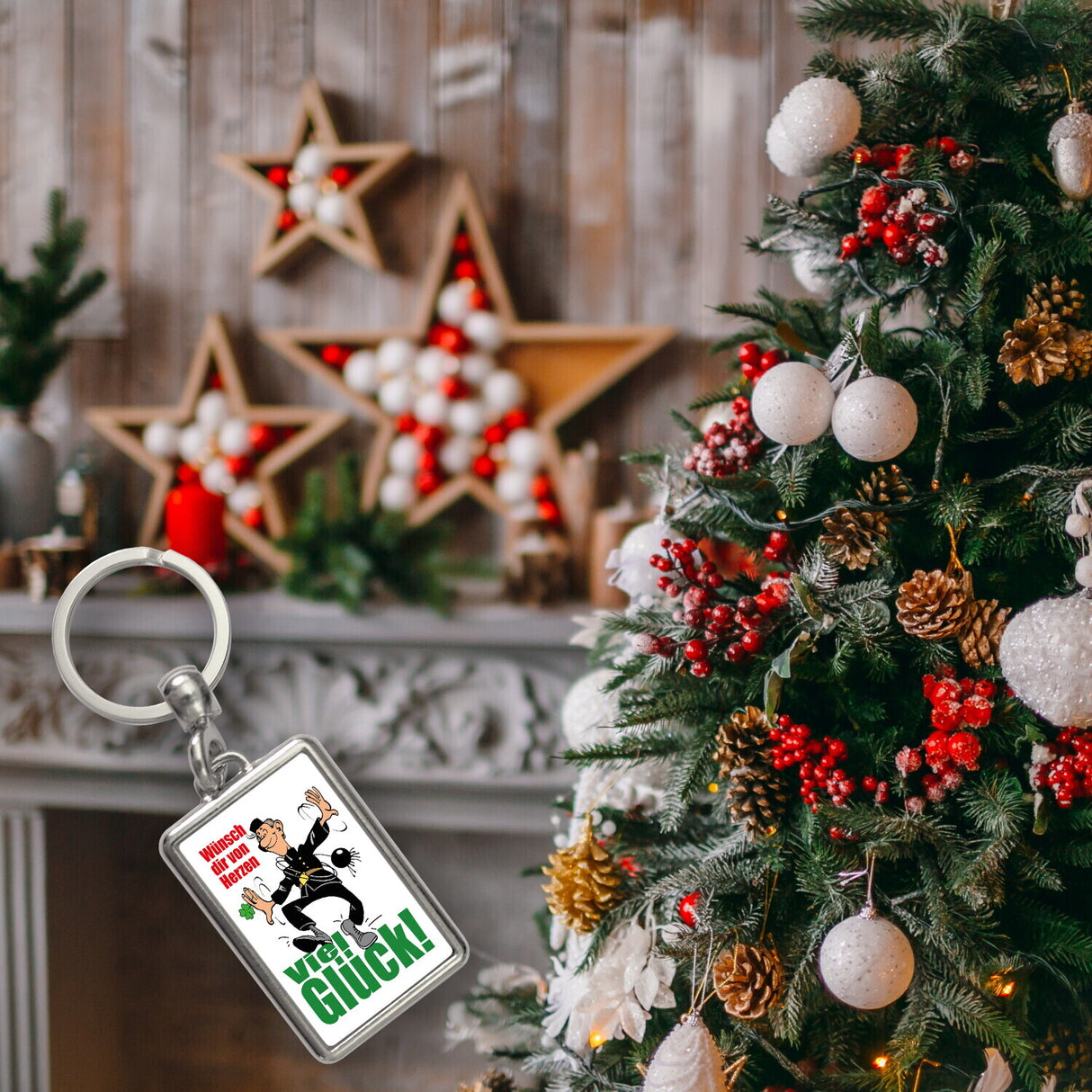 Schornsteinfeger Schlüsselanhänger mit Spruch: Wünsch dir von Herzen viel Glück