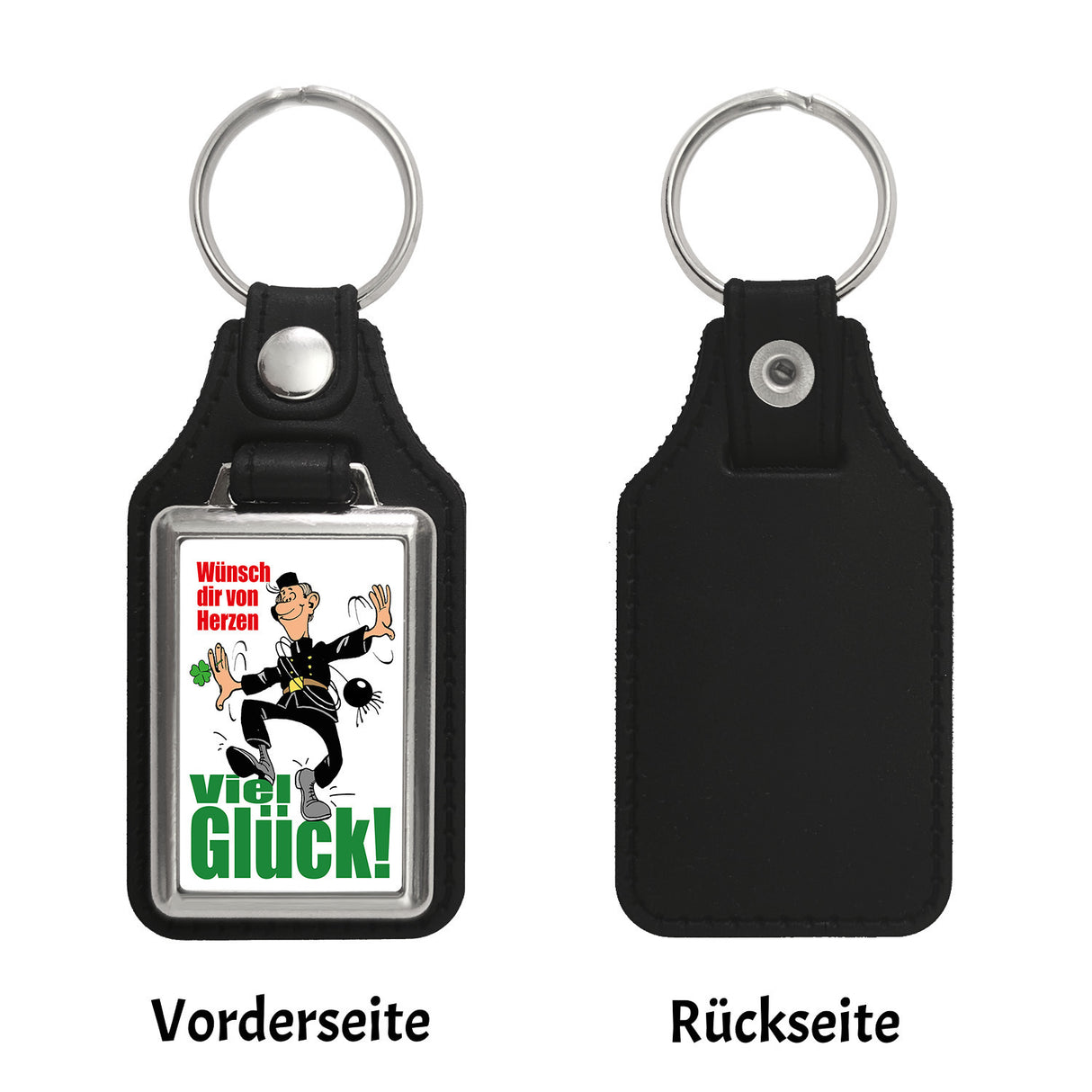 Schornsteinfeger Schlüsselanhänger mit Spruch: Wünsch dir von Herzen viel Glück