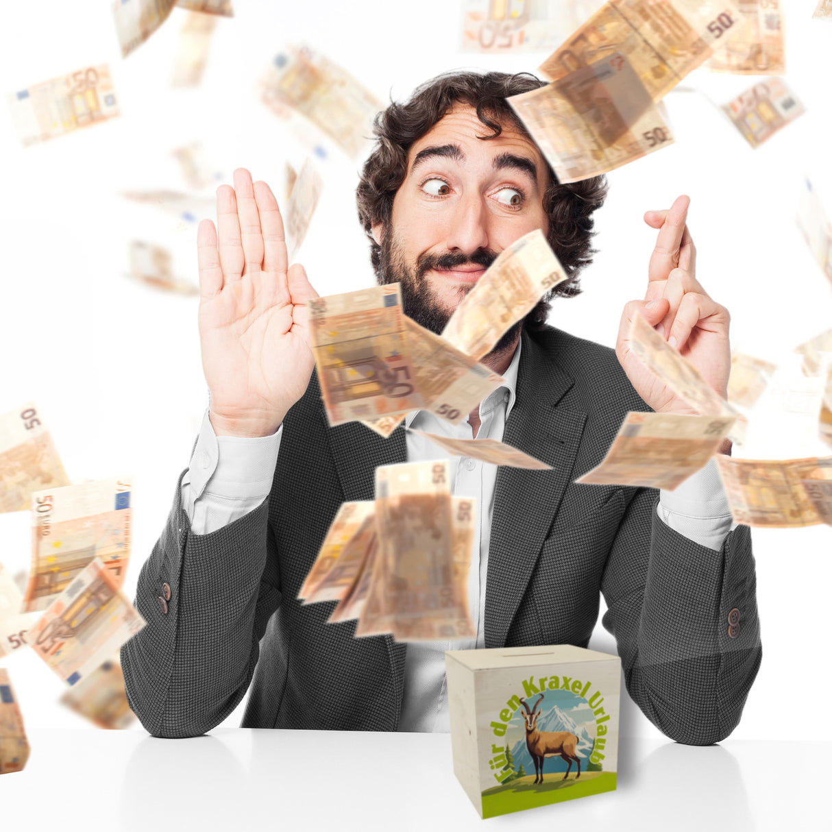 Steinbock Spardose mit Spruch: Für den Kraxel Urlaub